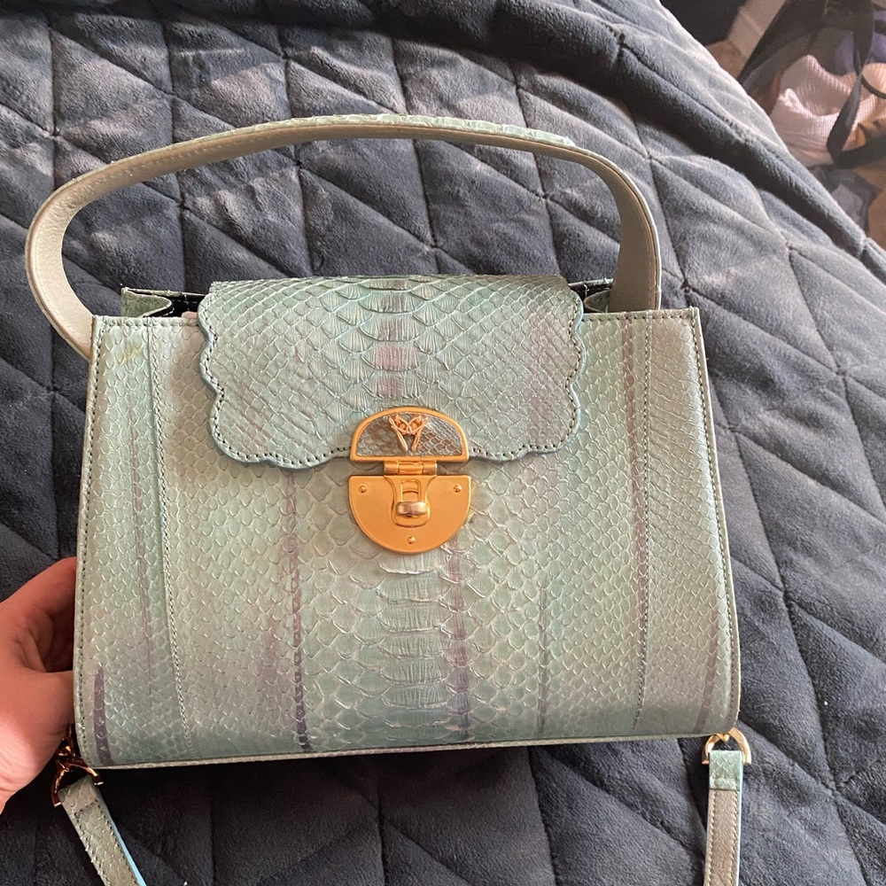 Ghibli green 100% real python purse with gold accents